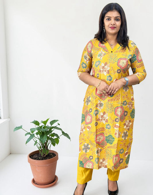KURTI SET YELLOW E6787 270226KS - ELENTRA DESIGNS BY NIMI HEINS
