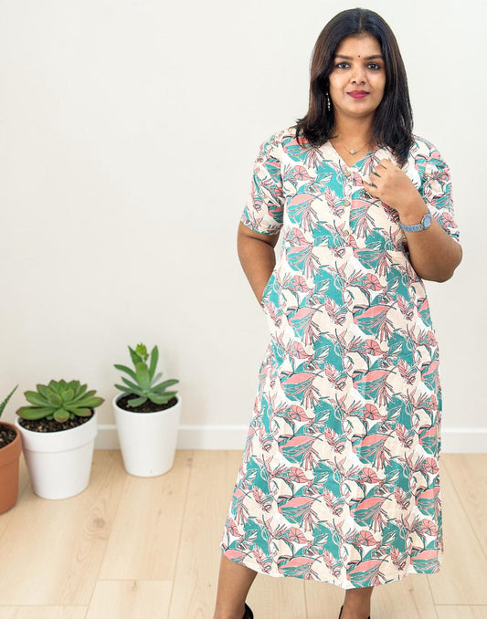DRESSES A-LINE PEACH n GREEN E6792 270226D - ELENTRA DESIGNS BY NIMI HEINS