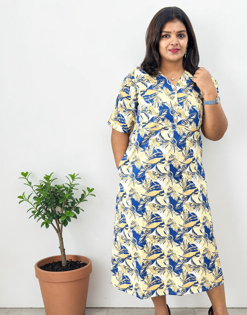 DRESSES A-LINE PALE YELLOW n BLUE E6792 270226D - ELENTRA DESIGNS BY NIMI HEINS