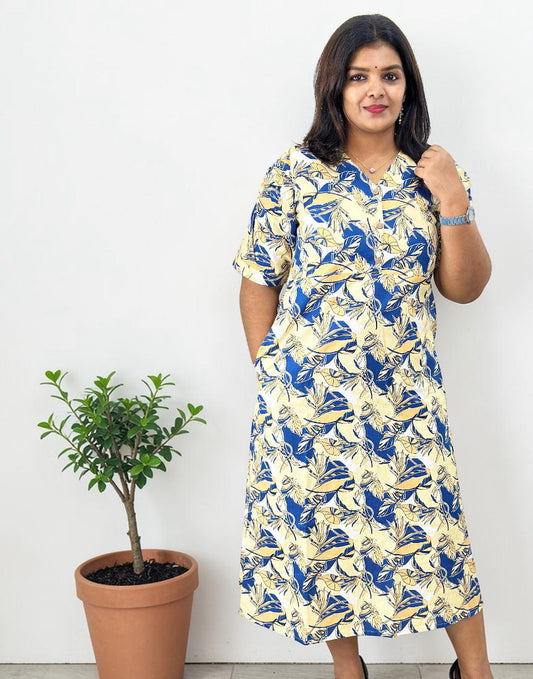 DRESSES A-LINE PALE YELLOW n BLUE E6792 270226D - ELENTRA DESIGNS BY NIMI HEINS