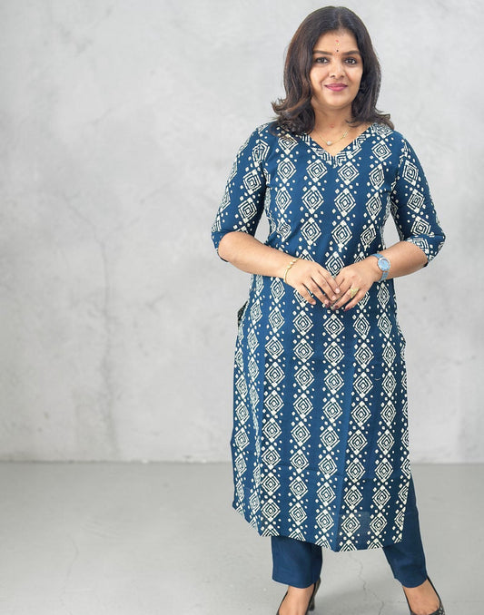 KURTI SET PEACOCK BLUE E6789 280226KS - ELENTRA DESIGNS BY NIMI HEINS