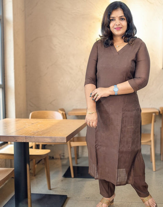 KURTI SET COFFEE BROWN E6801 050326KS - ELENTRA DESIGNS BY NIMI HEINS