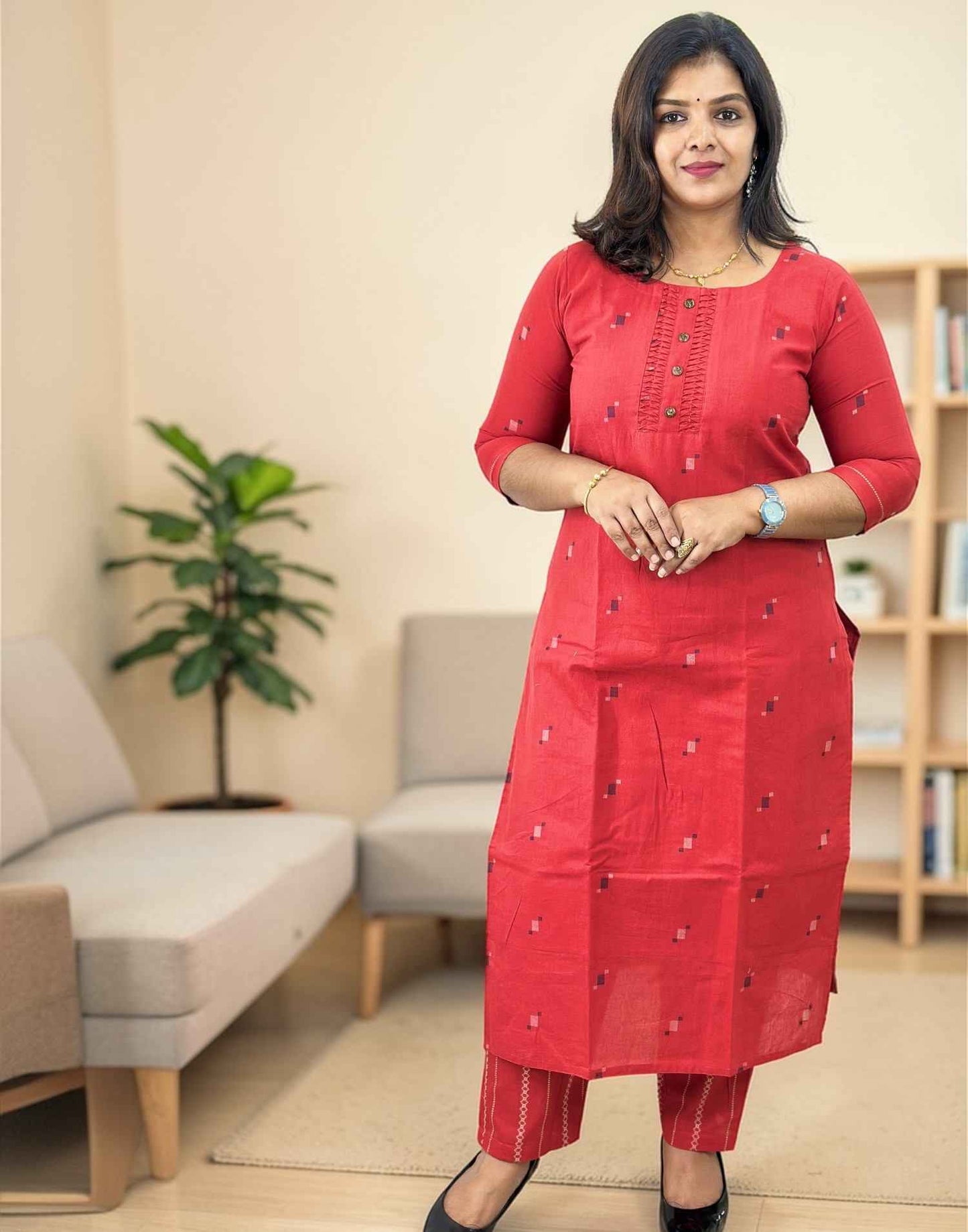 KURTI SET BRICK RED E6815 100326KS - ELENTRA DESIGNS BY NIMI HEINS