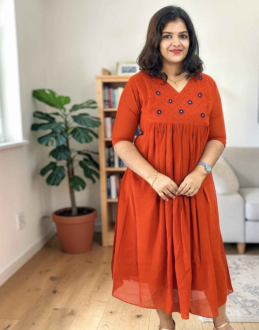 KURTIS GEORGETTE A-LINE RUST ORANGE E6842 180326K