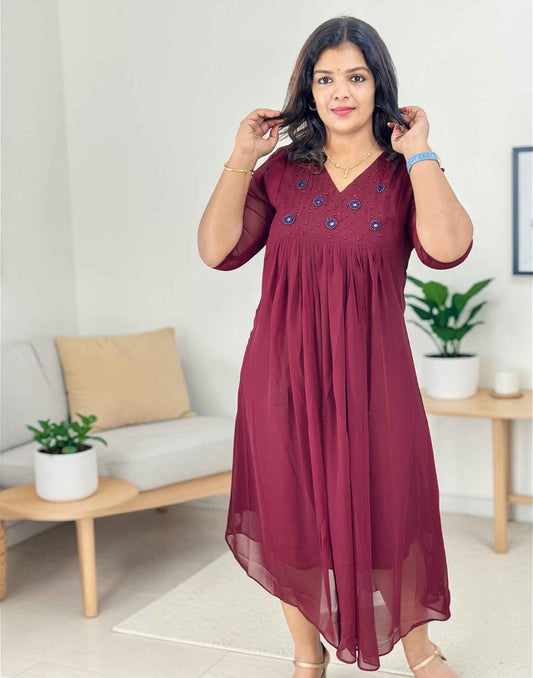 KURTIS GEORGETTE A-LINE BURGANDY MARUN E6842 180326K
