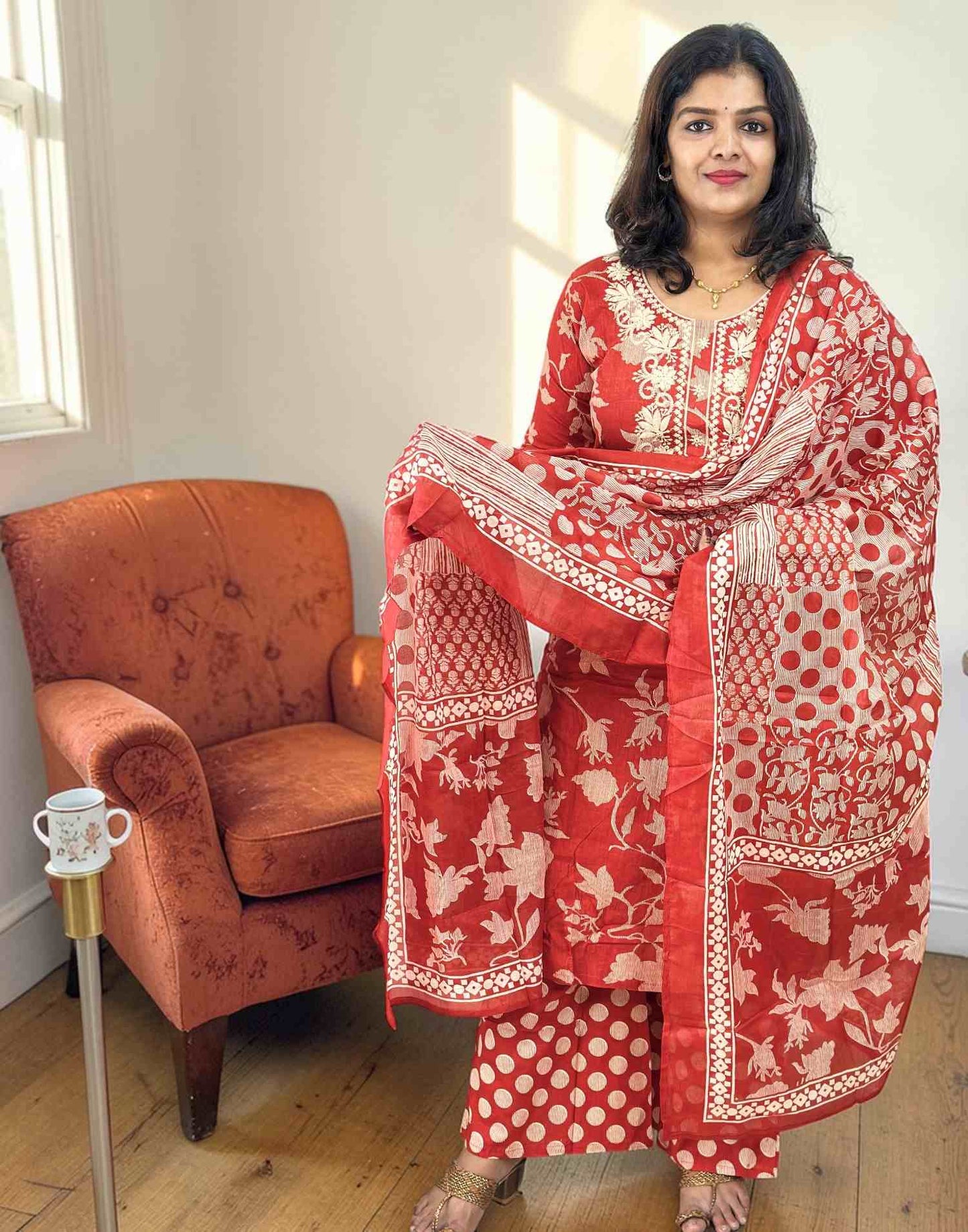 READY TO WEAR ORANGISH RED E6834 200326RW - ELENTRA DESIGNS BY NIMI HEINS