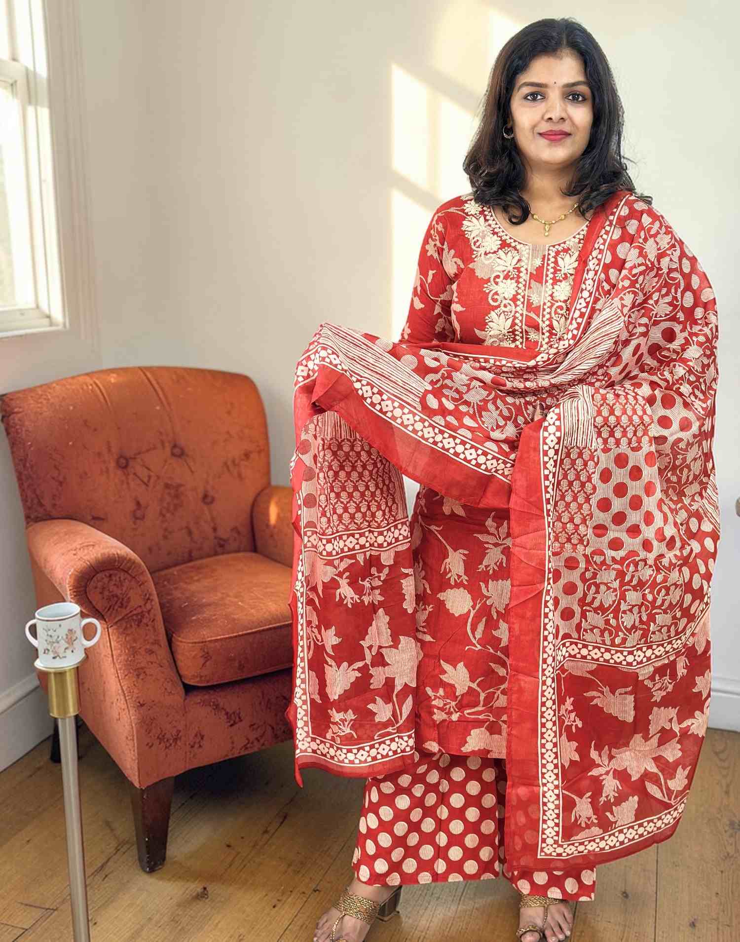 READY TO WEAR ORANGISH RED E6834 200326RW - ELENTRA DESIGNS BY NIMI HEINS