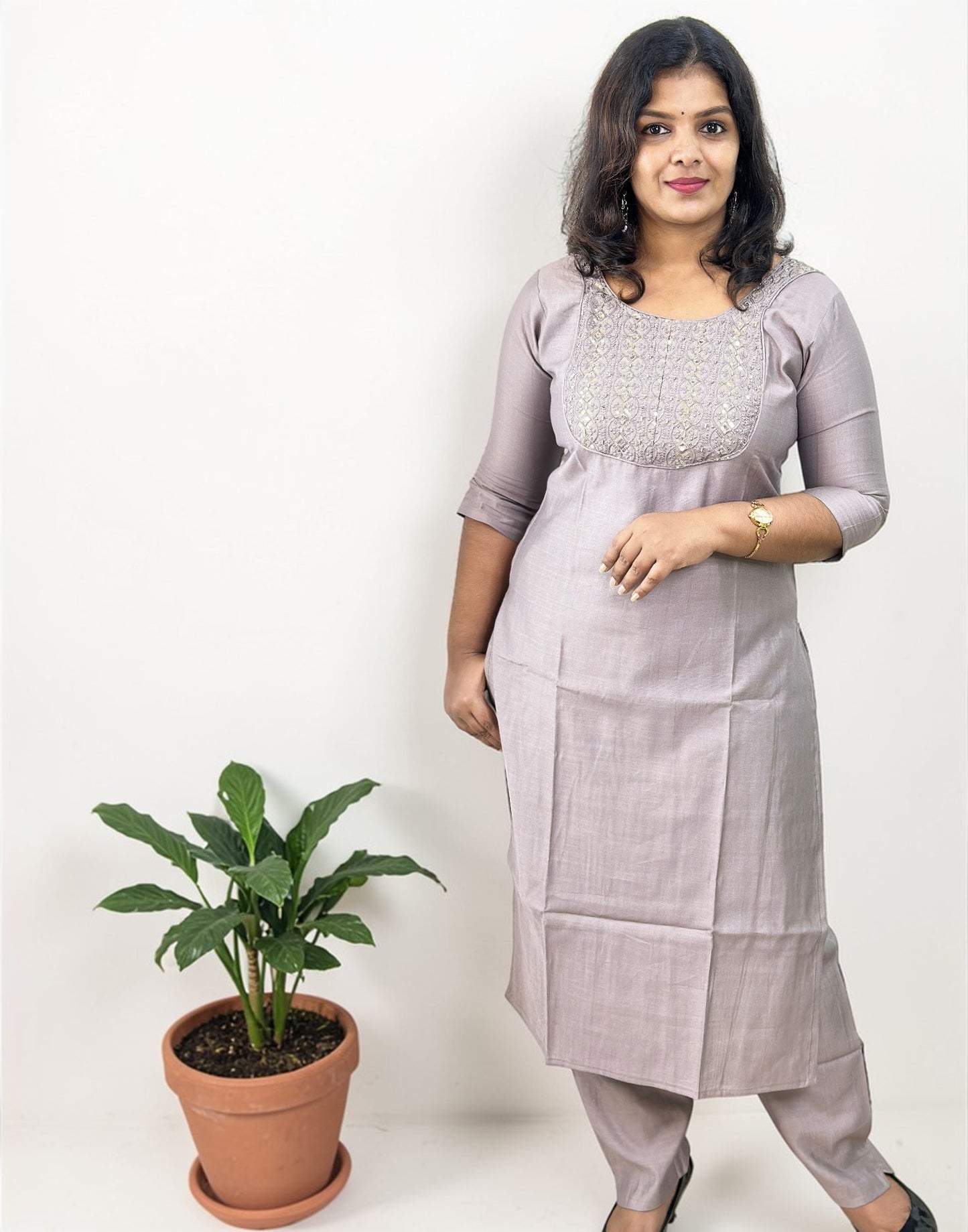 KURTI SET METALIC GRAY E6840 070426KS - ELENTRA DESIGNS BY NIMI HEINS