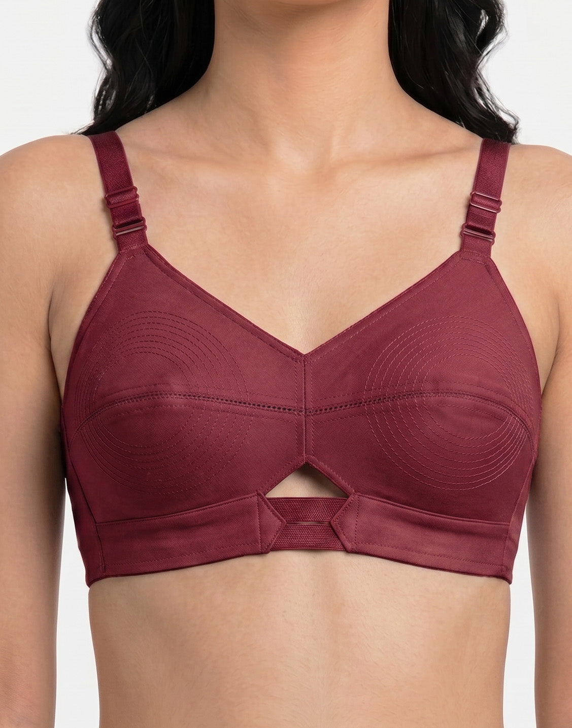 NON PADDED BRA COTTON ROUND STITCH BRIDA KAVYA EXTRASOFT MAROON B4U315 010626BR - ELENTRA DESIGNS BY NIMI HEINS