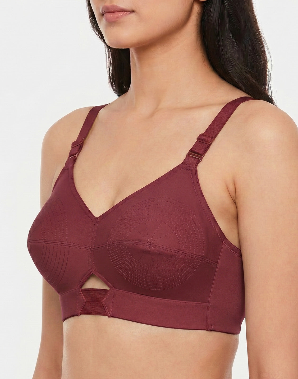 NON PADDED BRA COTTON ROUND STITCH BRIDA KAVYA EXTRASOFT MAROON B4U315 010626BR - ELENTRA DESIGNS BY NIMI HEINS
