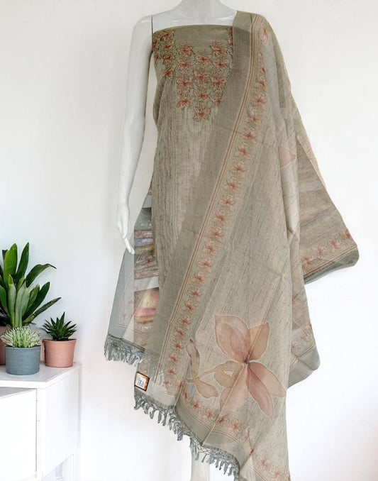 SALWAR SUITS UN-STITCHED METALLIC GREEN1 E5123 140625ML - ELENTRA DESIGNS BY NIMI HEINS