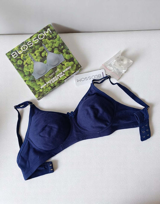 280525BR (E3006) BLOSSOM NON PADDED T-SHIRT BRA MIXED - N Blue
