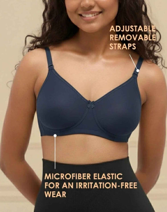 NON PADDED BRA BLOSSOM T-SHIRT BRA NAVY BLUE E3006 210625BR