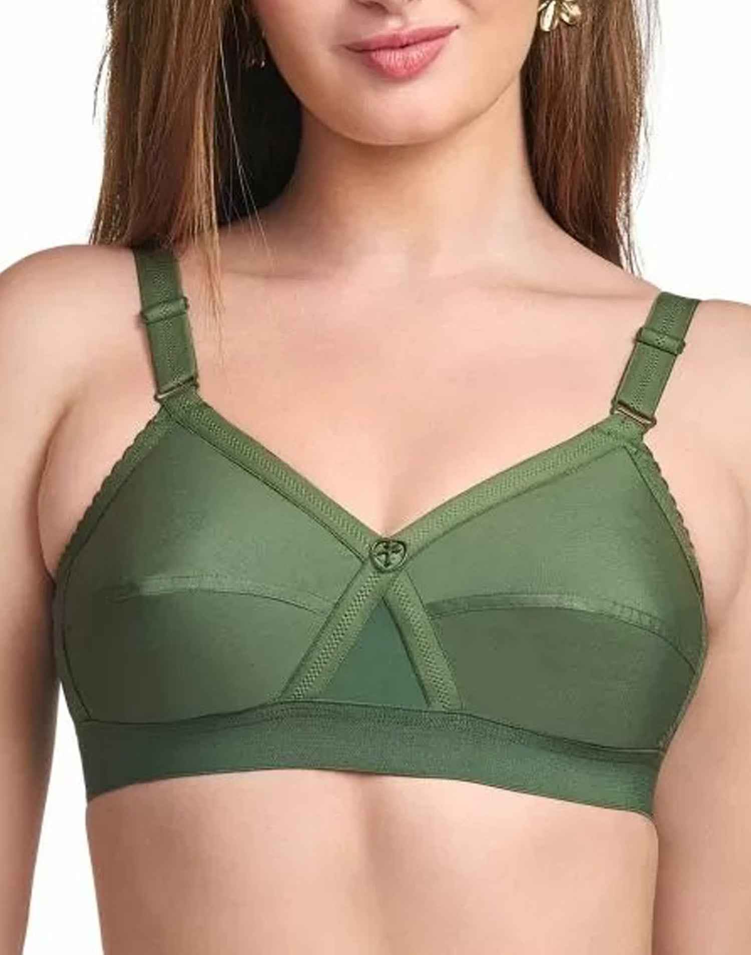 NON PADDED BRA RIZA KRUTHIKA PLAIN OLIVE GREEN E6832 160326BR
