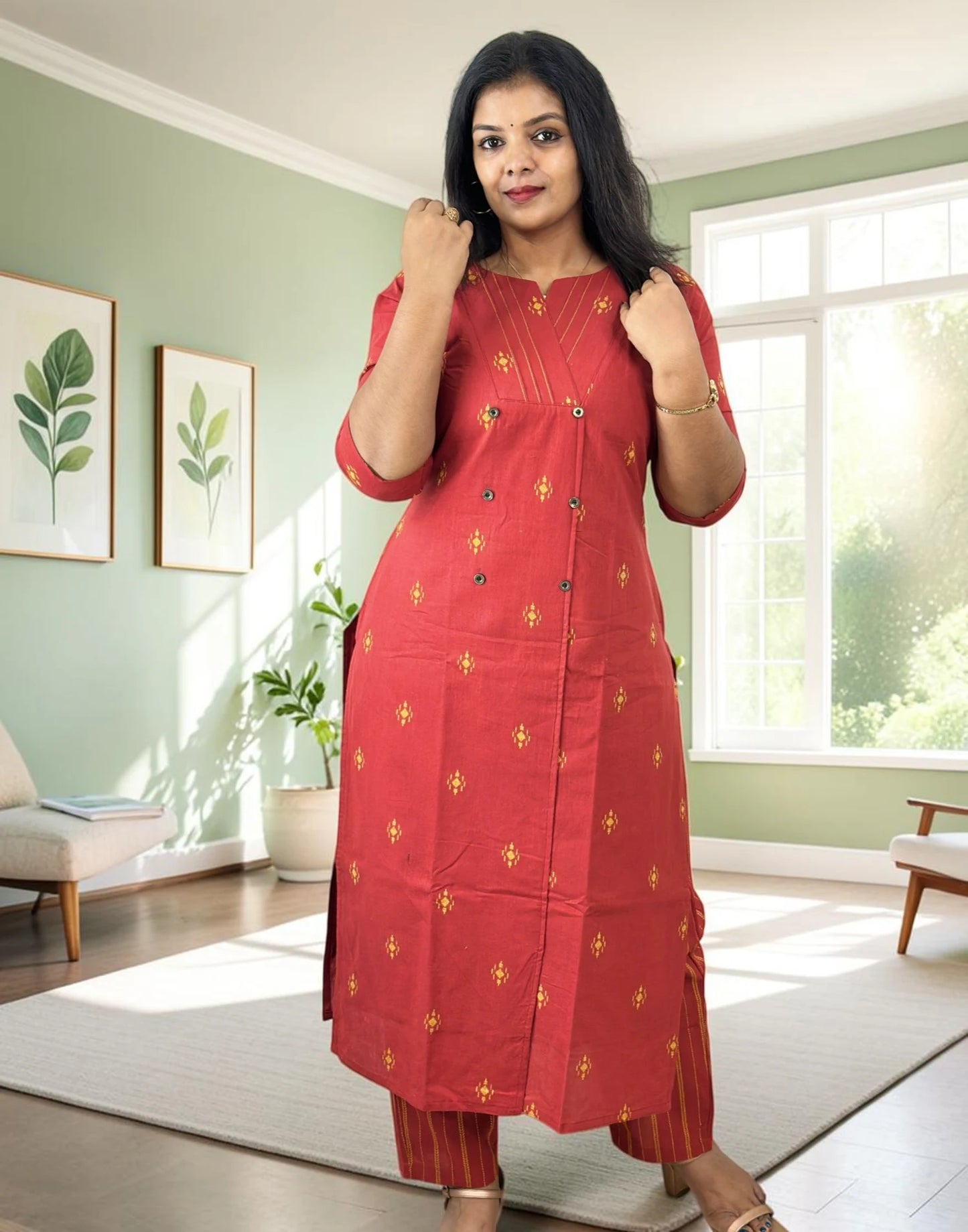 SOUTH COTTON KURTI SET BRICK E7349 300926KS - ELENTRA DESIGNS BY NIMI HEINS