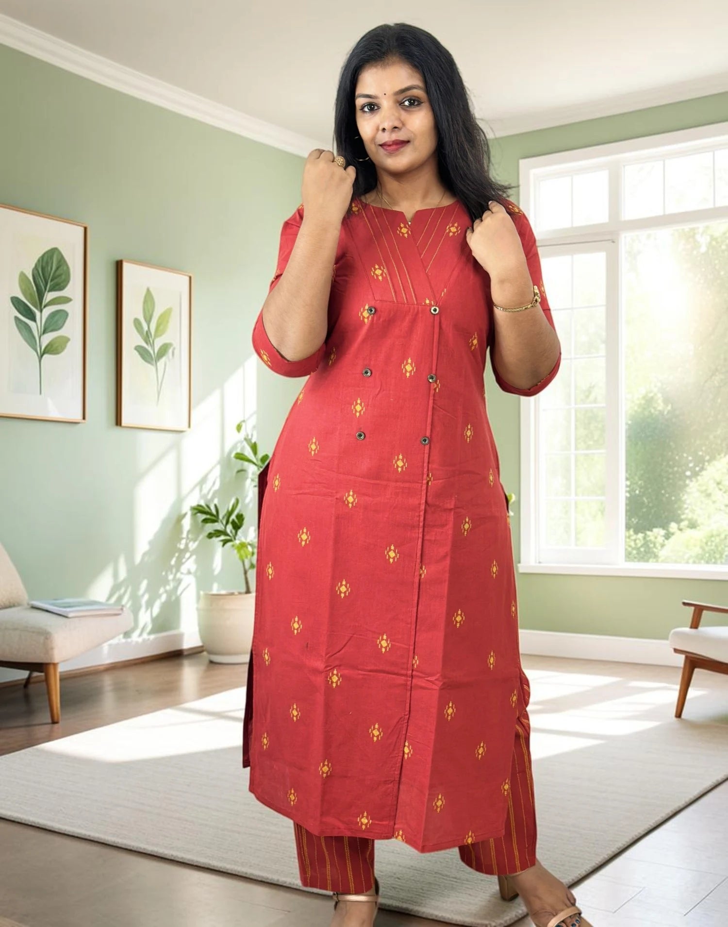 SOUTH COTTON KURTI SET BRICK E7349 300926KS - ELENTRA DESIGNS BY NIMI HEINS
