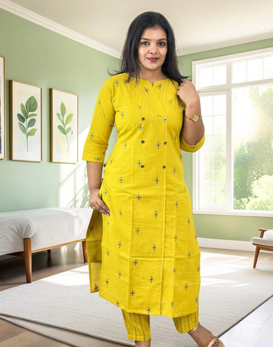 SOUTH COTTON KURTI SET YELLOW E7349 300926KS - ELENTRA DESIGNS BY NIMI HEINS