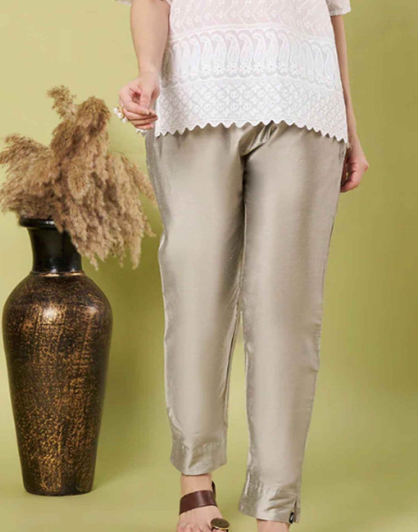 METALLIC STRAIGHT PANTS SILVER E6970-71 120526SP