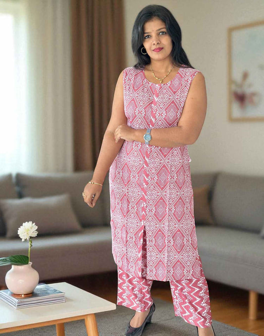 230725CS (E6250) SLITTED CO-ORD SET - Dusty Peach