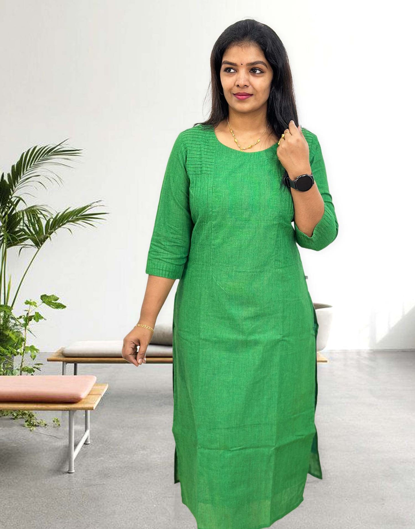 110424C (E3230) PURE COTTON KURTI - Green