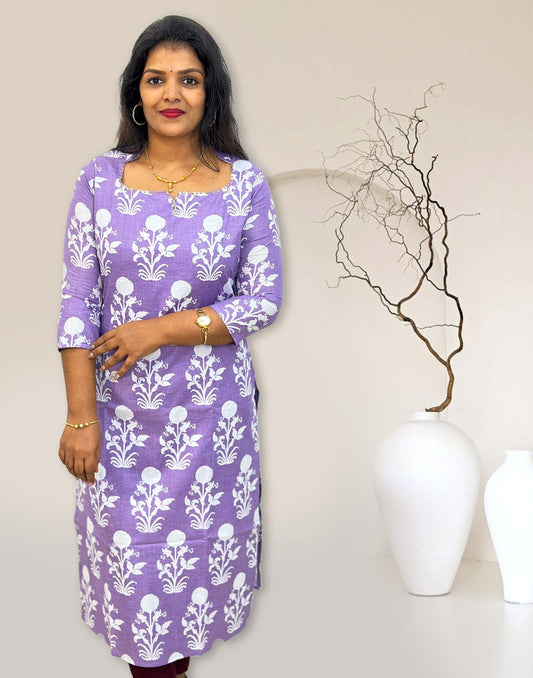 081224C (E4343) BUDGET BUY COTTON HALF COLLAR SLITTED KURTI - Lavender