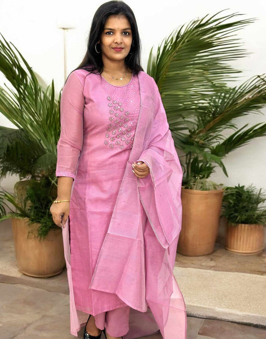 110425Y (E6029) PURE KOTA SALWAR SETS - Onion Pink