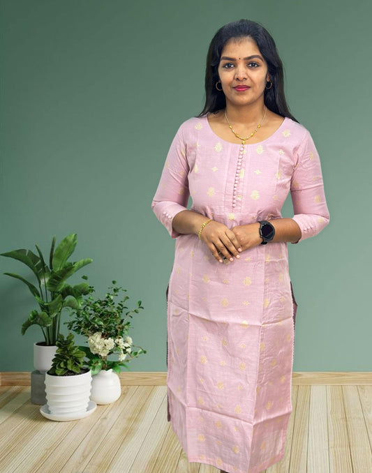 100424B (E3196) CHANDERI SILK KURTI - Onion Pink