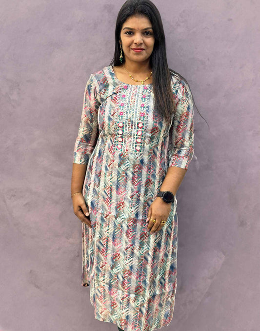 270524 (E2626) OFFER ZONE DIGITAL PRINTED KURTI - Pastel Blue