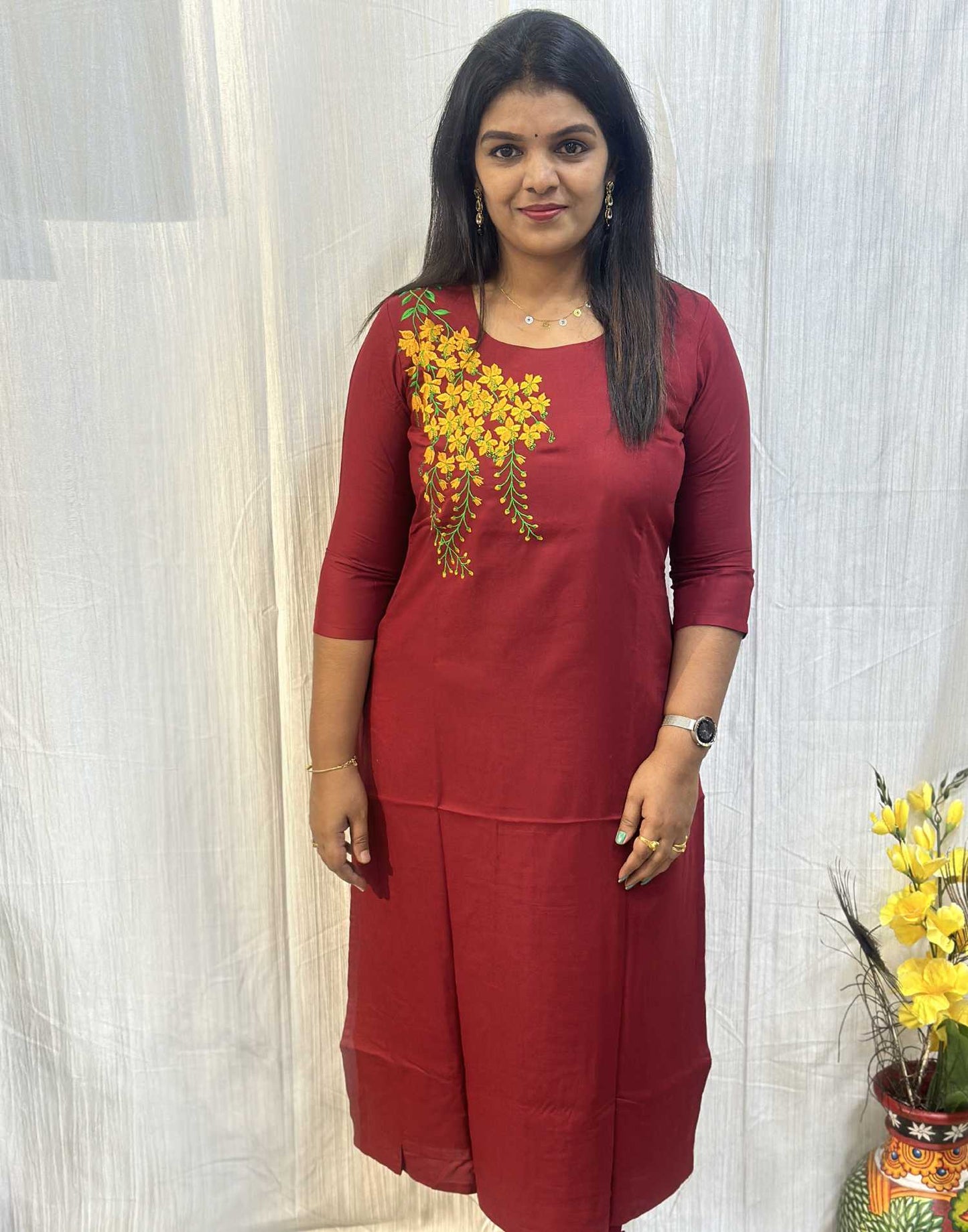 180723 SPECIAL EMBROIDERY KURTIS - Maroon