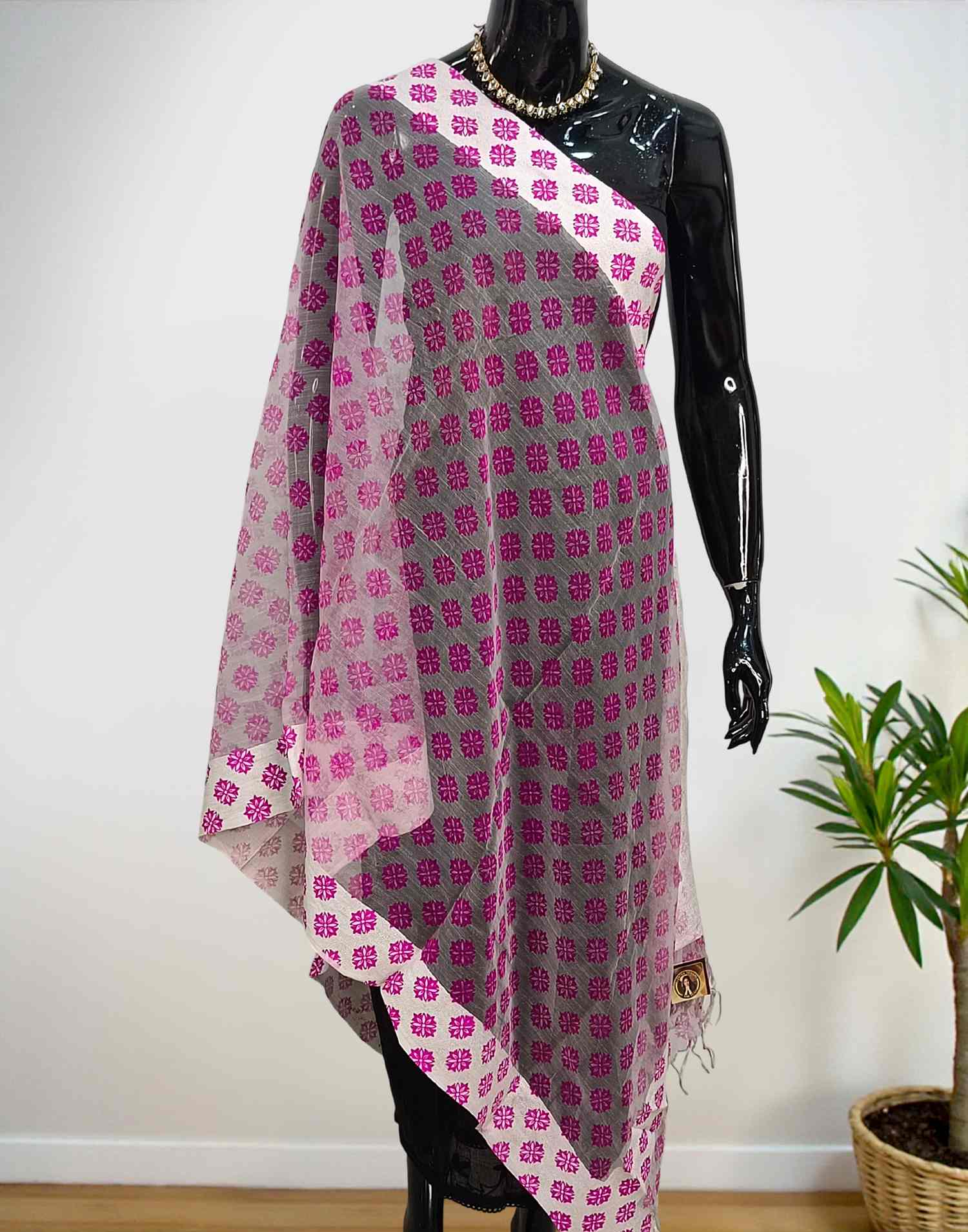 ORGANZA DUPATTA WHITE n PINK E6460 290126D - ELENTRA DESIGNS BY NIMI HEINS
