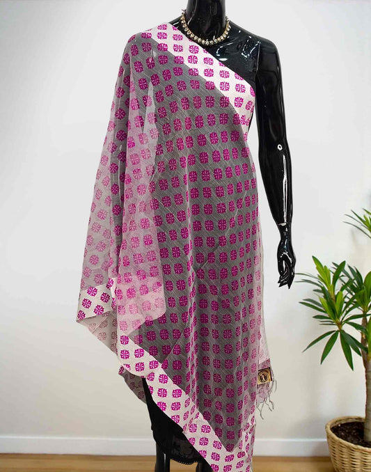 ORGANZA DUPATTA WHITE n PINK E6460 290126D - ELENTRA DESIGNS BY NIMI HEINS