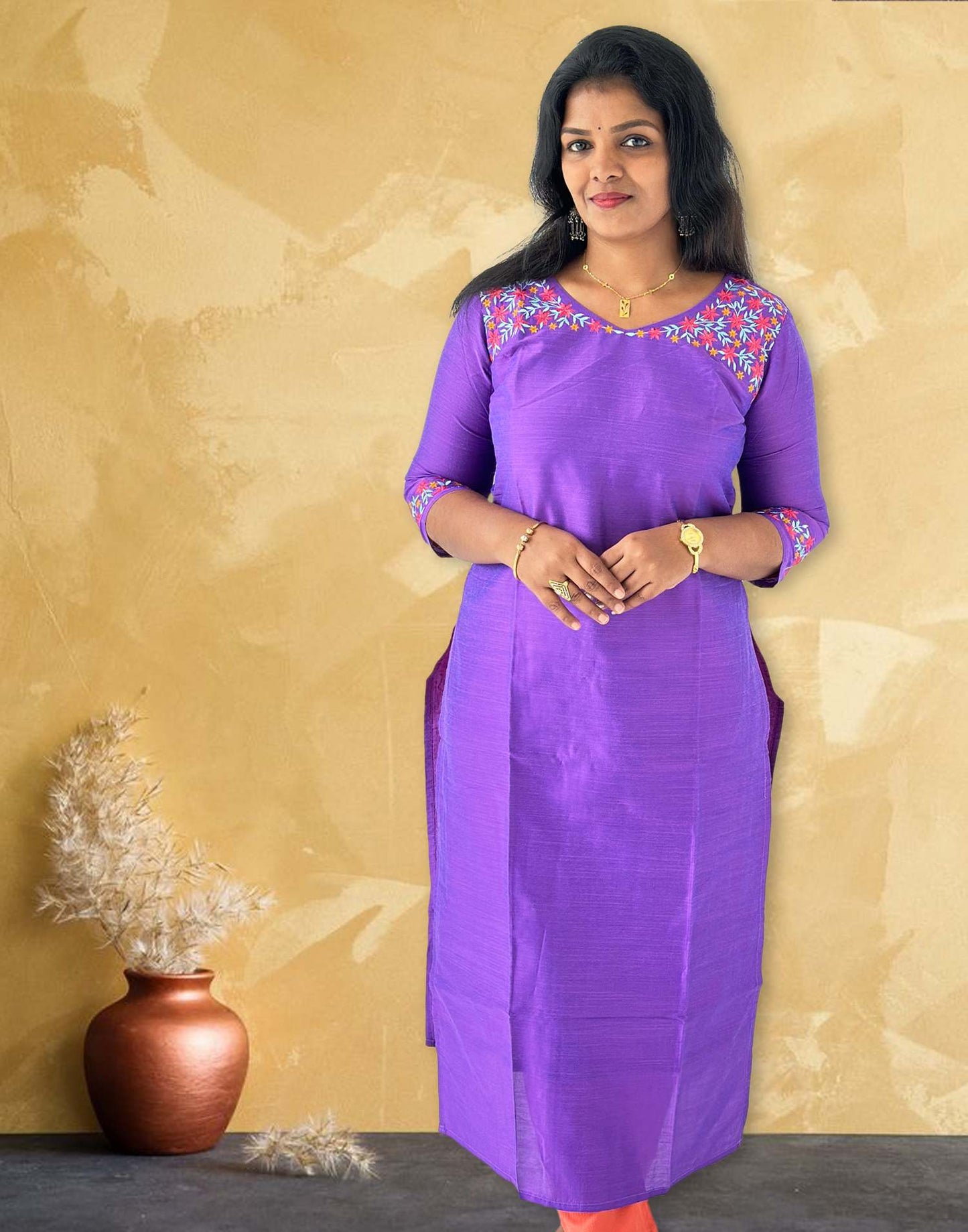 041224C DESIGNER EMBROIDERY KURTI - Lavender