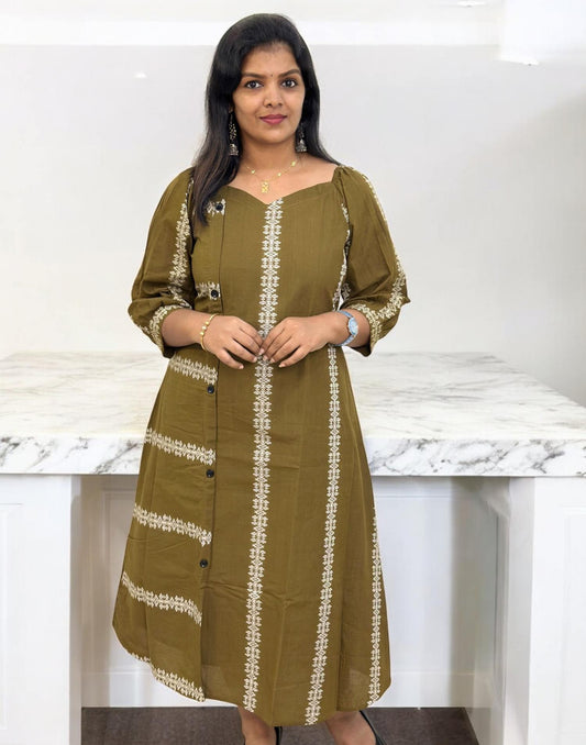 130525V (E6079) A-LINE DRESSES - Mehandi Green