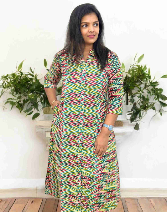 040225G (E5278) CASUAL A-LINE KURTI - Blue Pink