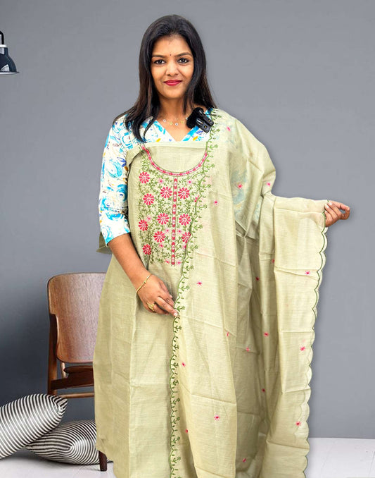SALWAR SUITS UN-STITCHED PASTEL GREEN E3913 060824D - ELENTRA DESIGNS BY NIMI HEINS