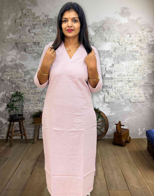 110924D (E4258) STRAIGHT CUT  KURTI - Pastel Pink