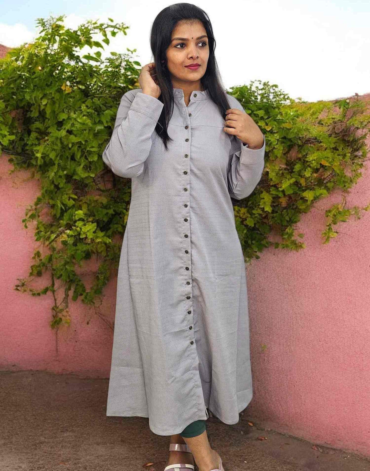 210125C (E5250) DRESSES A-LINE KURTI - Silver Gray