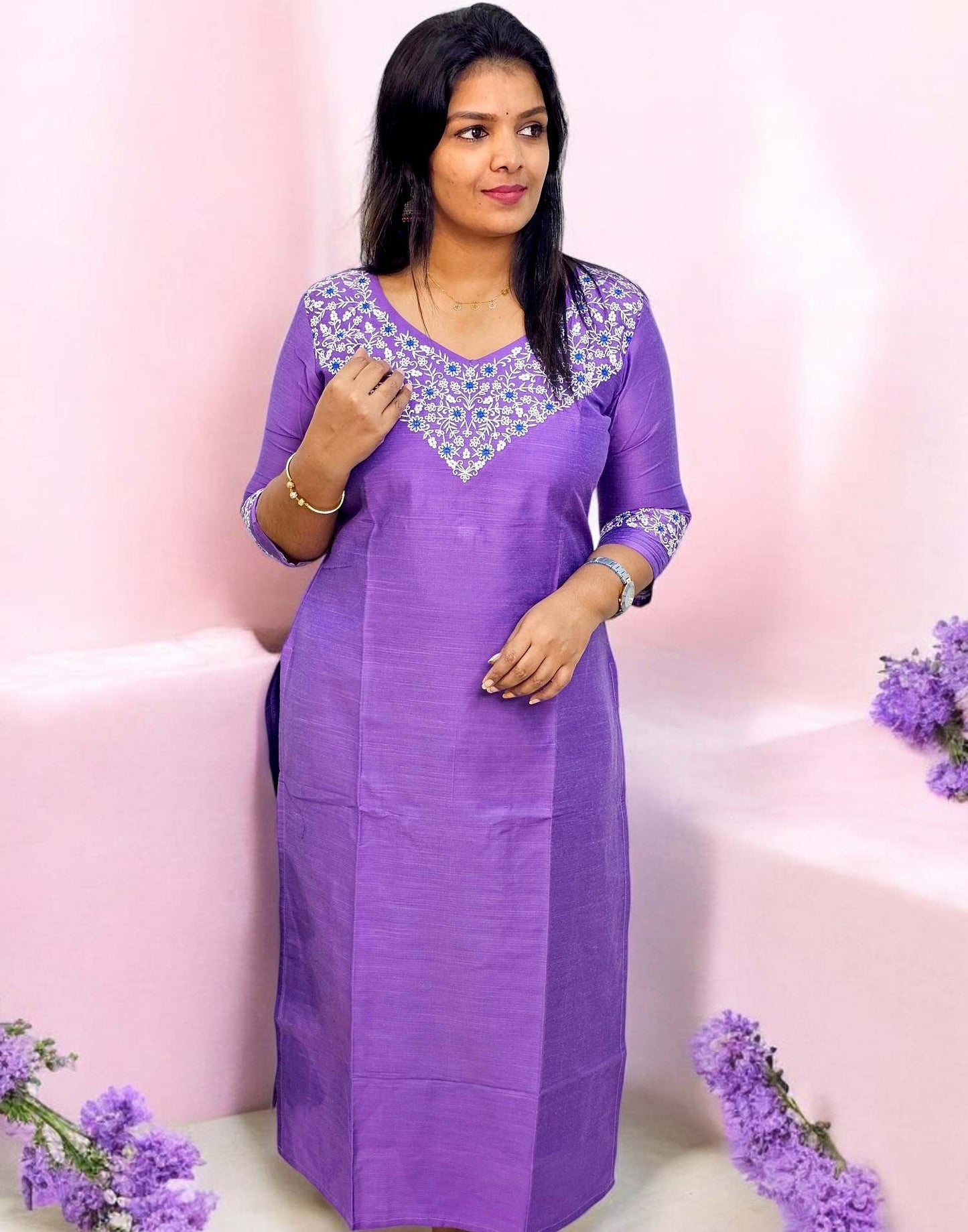 050225A (E5303-5304) DESIGNER EMBROIDERY KURTI - Lavender