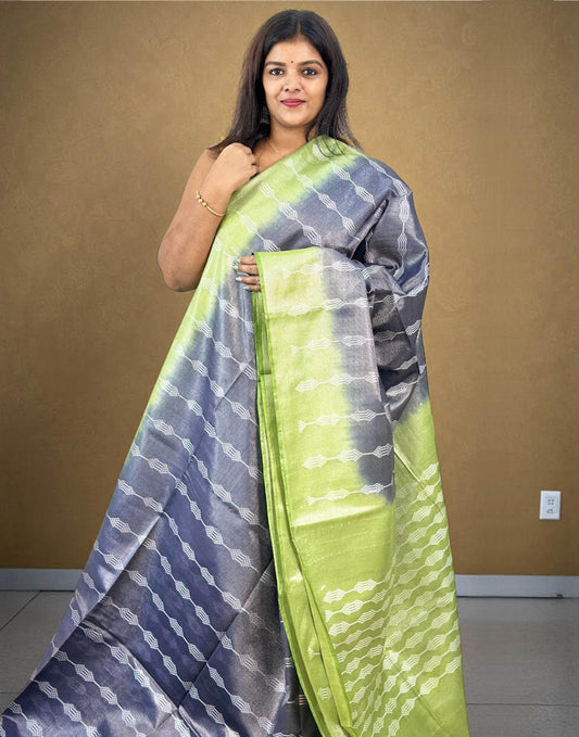 041225S (E6644) SEMI TUSSAR SAREE - Blue n Green 2