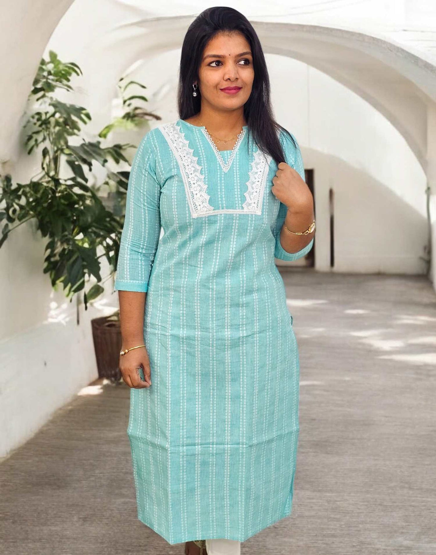 070225A (E5307) STRAIGHT CUT KURTI - Aqua Green