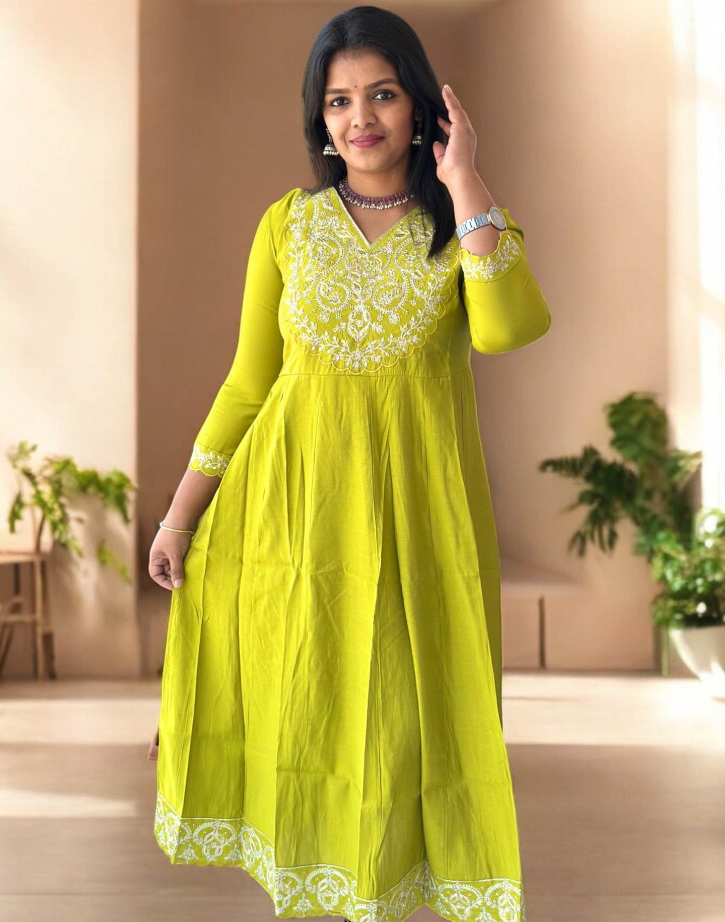 210225Q (E5371) ANARKALI KURTI - Lemon Green