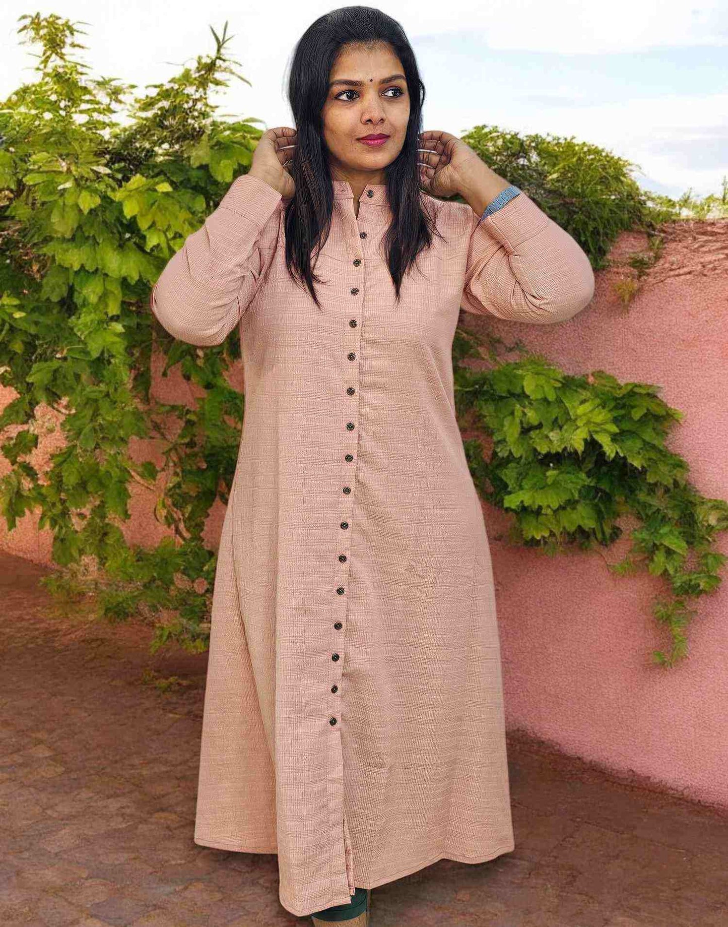 210125C (E5250) DRESSES A-LINE KURTI - Peach