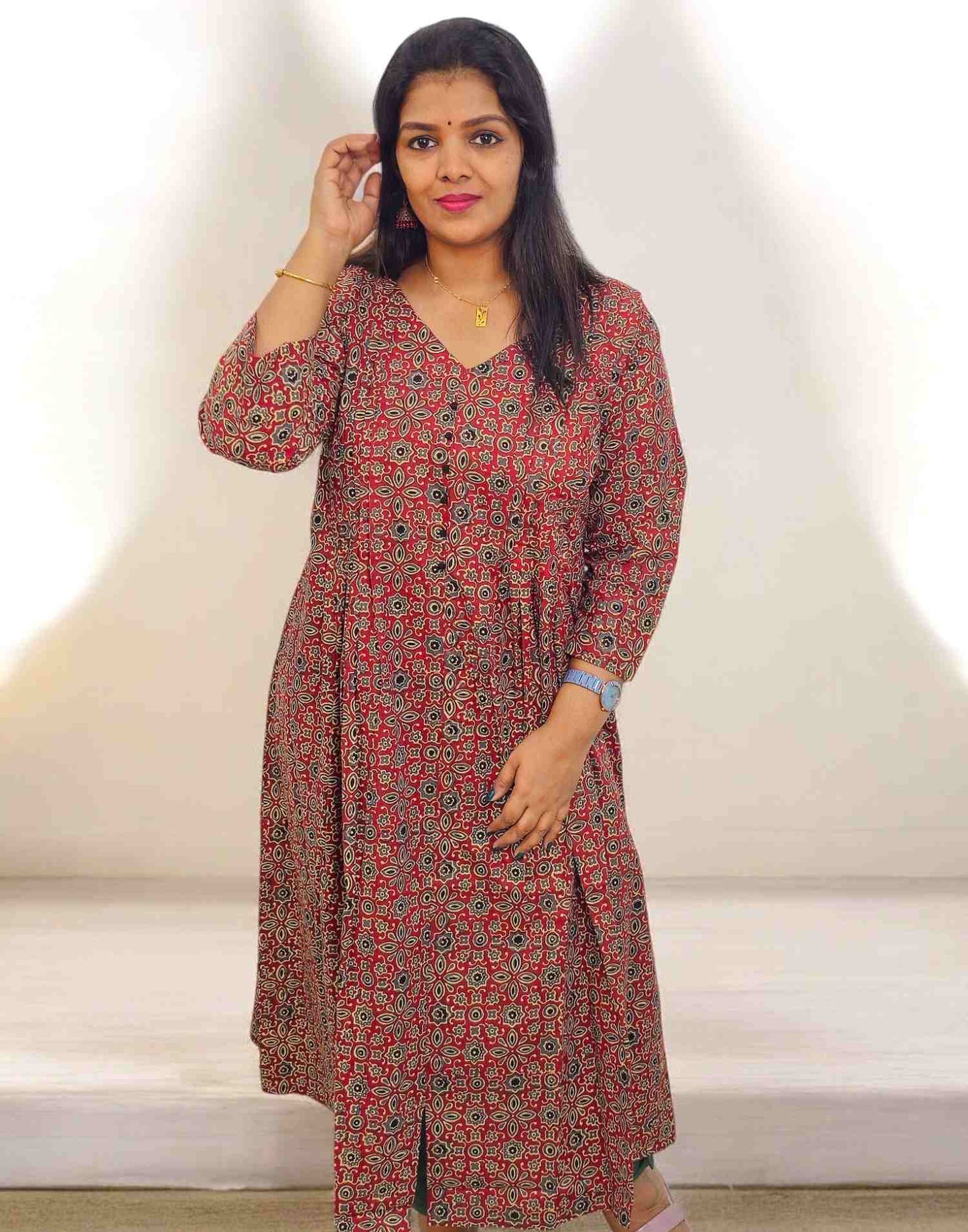 240125D (E5251) DRESSES A-LINE KURTI - Dusty Maroon