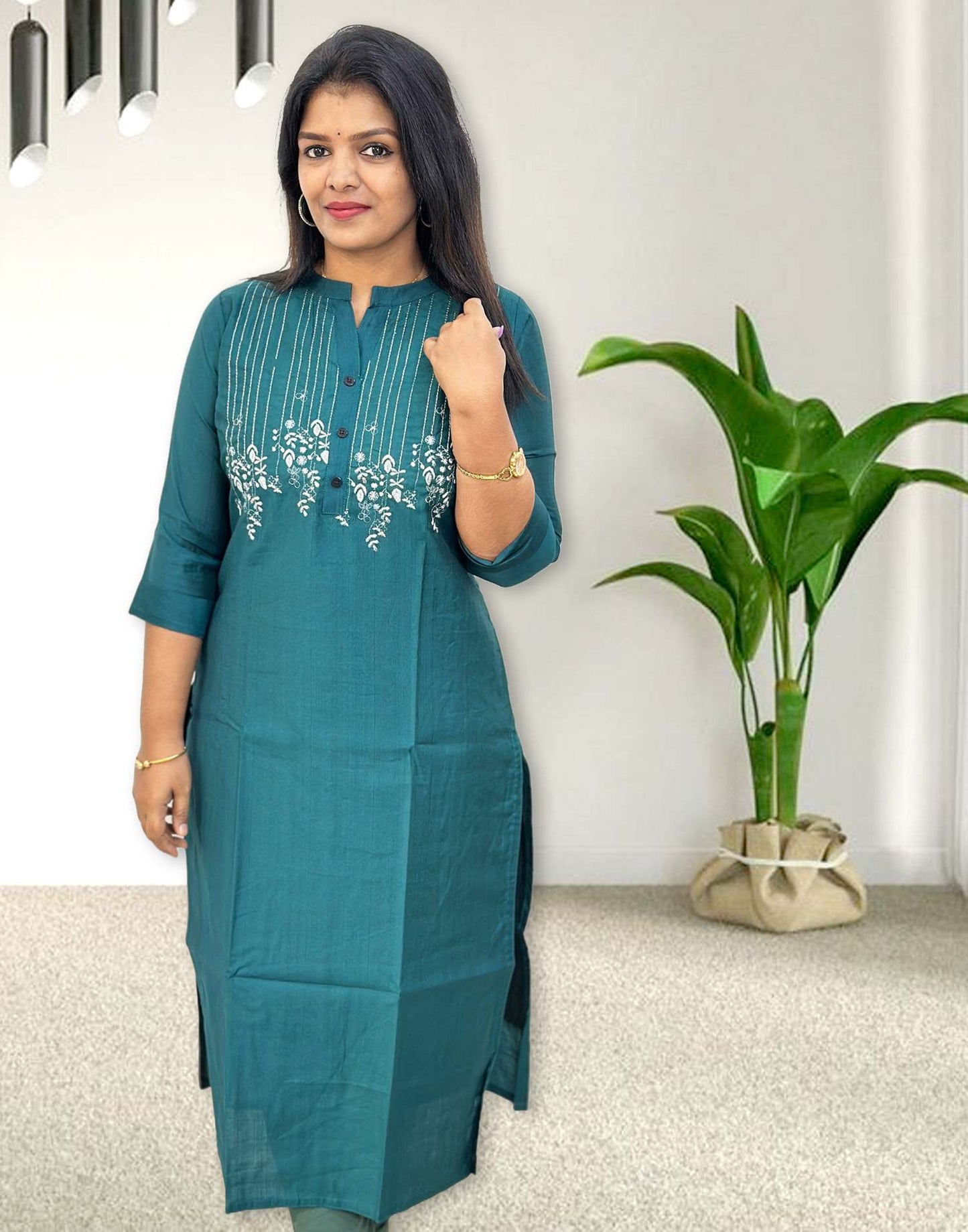 301024C (E4291) EMBROIDERY KURTI - Dark Teel Green