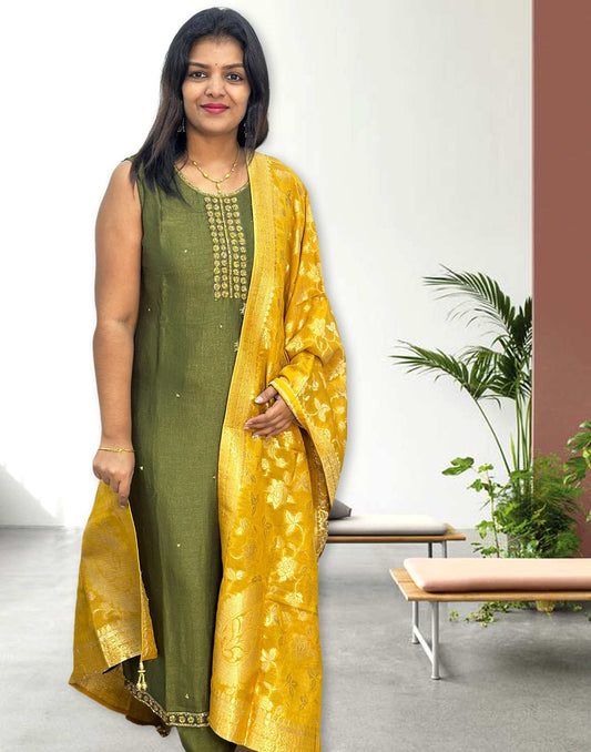 290824A (E2345) ONAM READY TO WEAR - Dark Olive Green