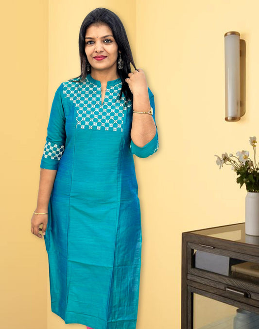 010924C (E4190) DESIGNER EMBROIDERY KURTI - Shamrock Green