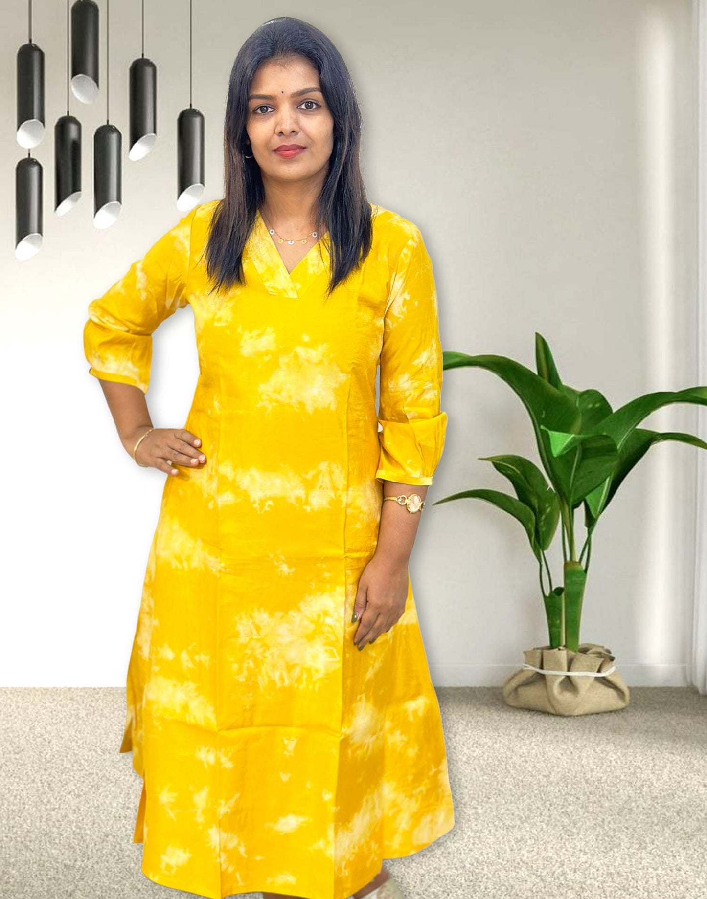 090924D (E4252) MODAL CHANDERI KURTI - Yellow