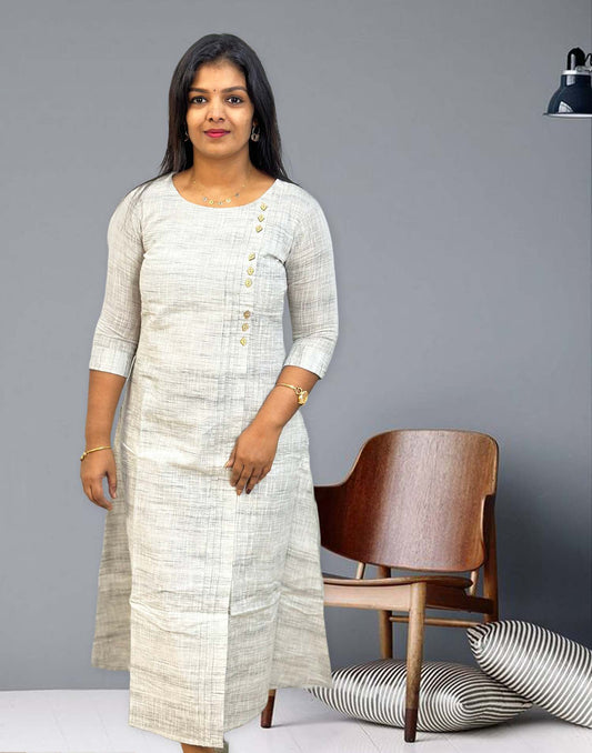 210524A (E3849) COTTON A-LINE KURTI - Silver Gray