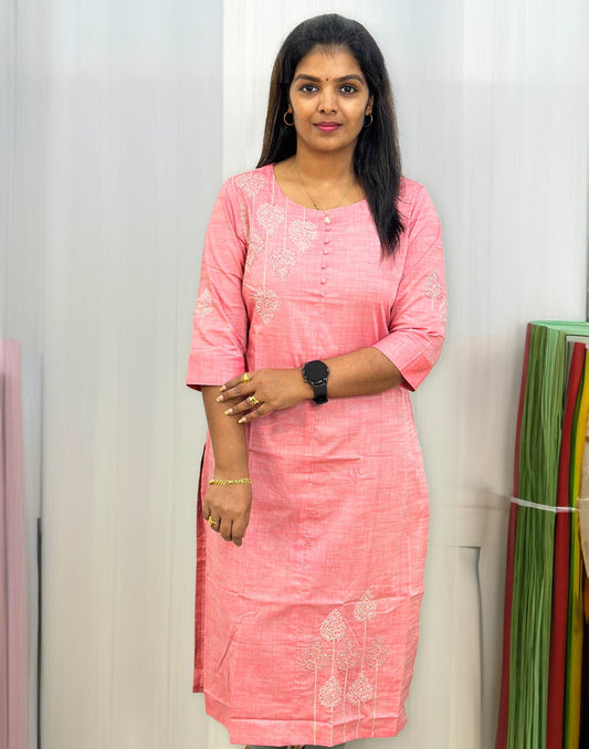 160424A (E3209) EMBROIDERY KURTI - Pink