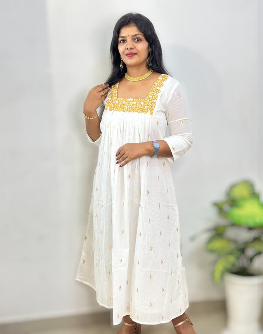 240825EK (E6415) ONAM SPECIAL DRESS KURTI - Yellow